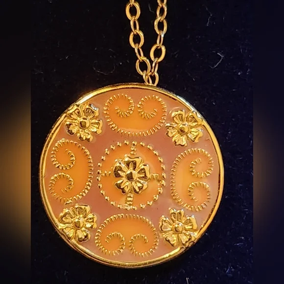 Vintage Van Dell 12K Gold Filled Enamel Floral Necklace - Picture 3 of 10